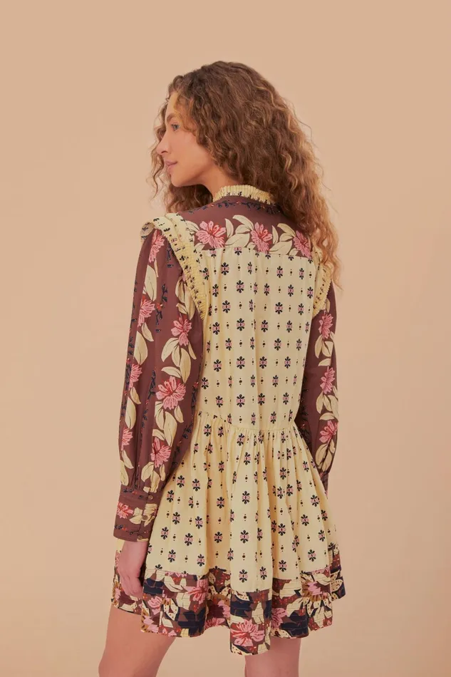 Ainika Maxi Floral Cream Open Yoke Mini Dress Women Farm Rio Mini Dresses