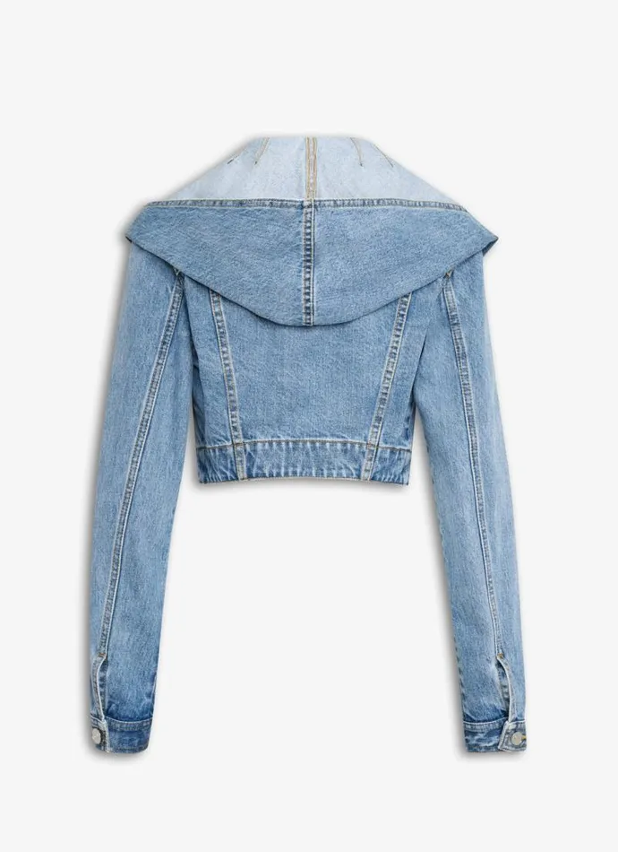 Alaa Coats and Jackets HOODED CROPPED JACKET IN SKY DENIM Light Blue 8211 Women