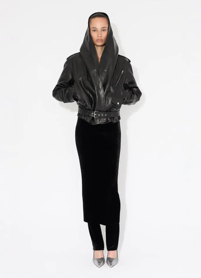Alaa Coats and Jackets LEATHER HOODED BIKER JACKET Black 8211 Women