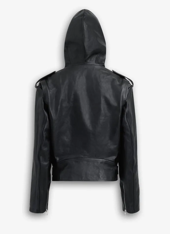 Alaa Coats and Jackets LEATHER HOODED BIKER JACKET Black 8211 Women