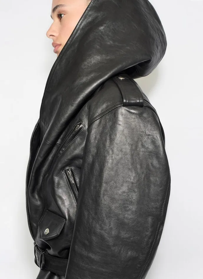 Alaa Coats and Jackets LEATHER HOODED BIKER JACKET Black 8211 Women