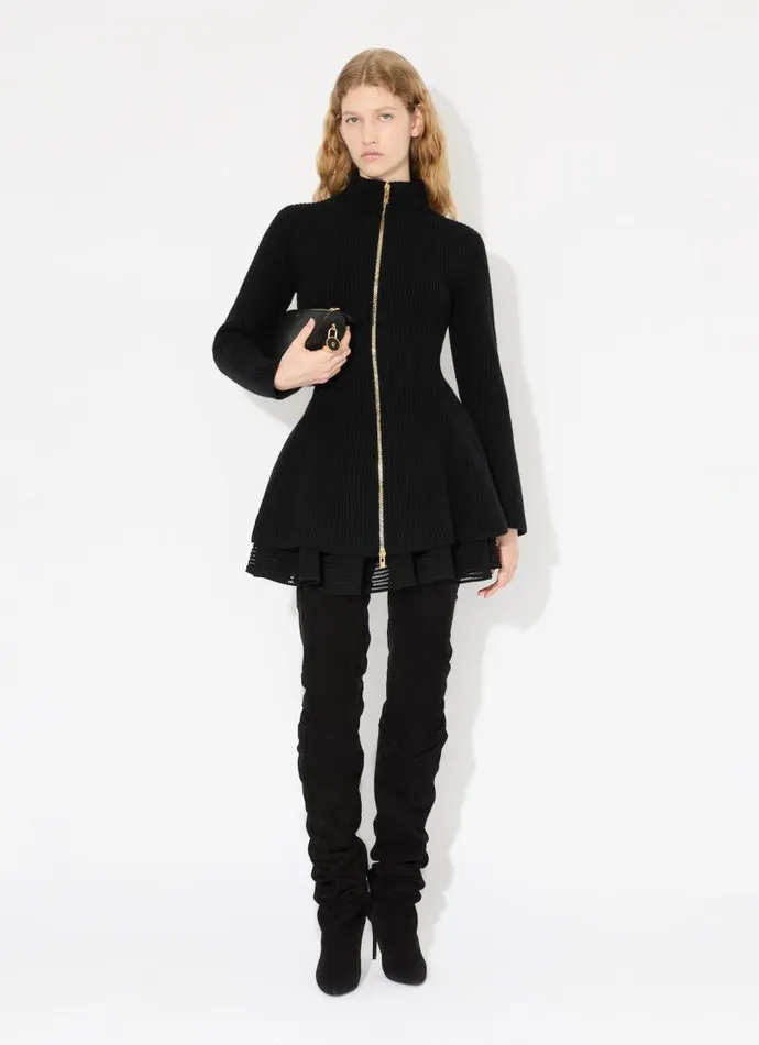 Alaa Jumpers and Cardigans FLARED RIBBED KNIT CARDIGAN Black 8211 Women Alaa Jumpers and Cardigans FLARED RIBBED KNIT CARDIGAN Black 8211 Women