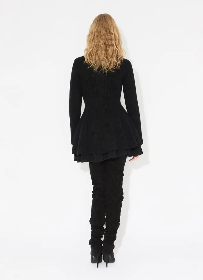 Alaa Jumpers and Cardigans FLARED RIBBED KNIT CARDIGAN Black 8211 Women Alaa Jumpers and Cardigans FLARED RIBBED KNIT CARDIGAN Black 8211 Women