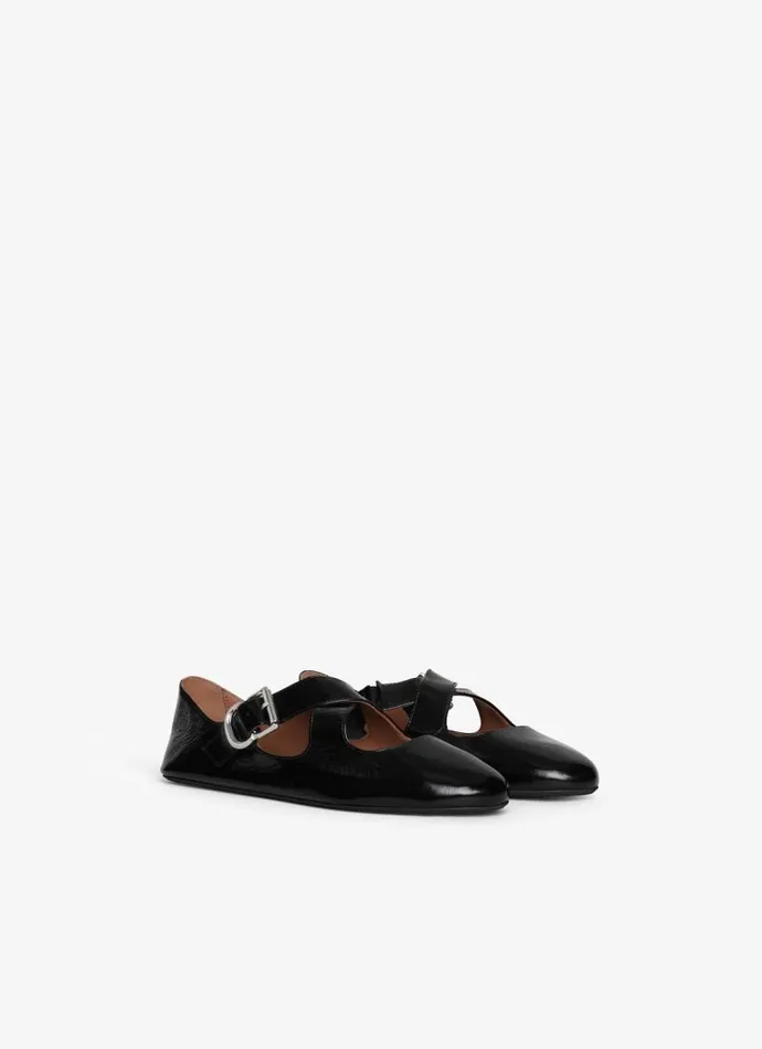 Alaa La Ballerine CRISS CROSS BALLET FLATS IN PATENT CALFSKIN Black 8211 Women