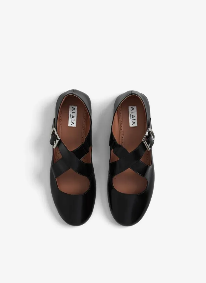Alaa La Ballerine CRISS CROSS BALLET FLATS IN PATENT CALFSKIN Black 8211 Women