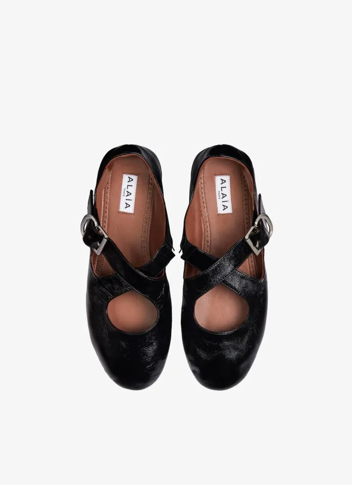 Alaa La Ballerine CRISS CROSS BALLET FLATS IN PATENT CALFSKIN Black 8211 Women