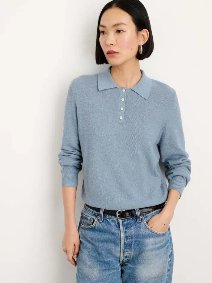 Alex Mill Sweaters Alice Polo Sweater In Cotton Stone Blue 8211 Women