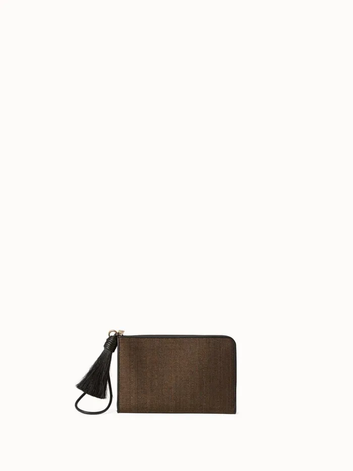 Alexa Tassle Pouch In Horsehair Fabric Brass Metallic Women Akris Clutches