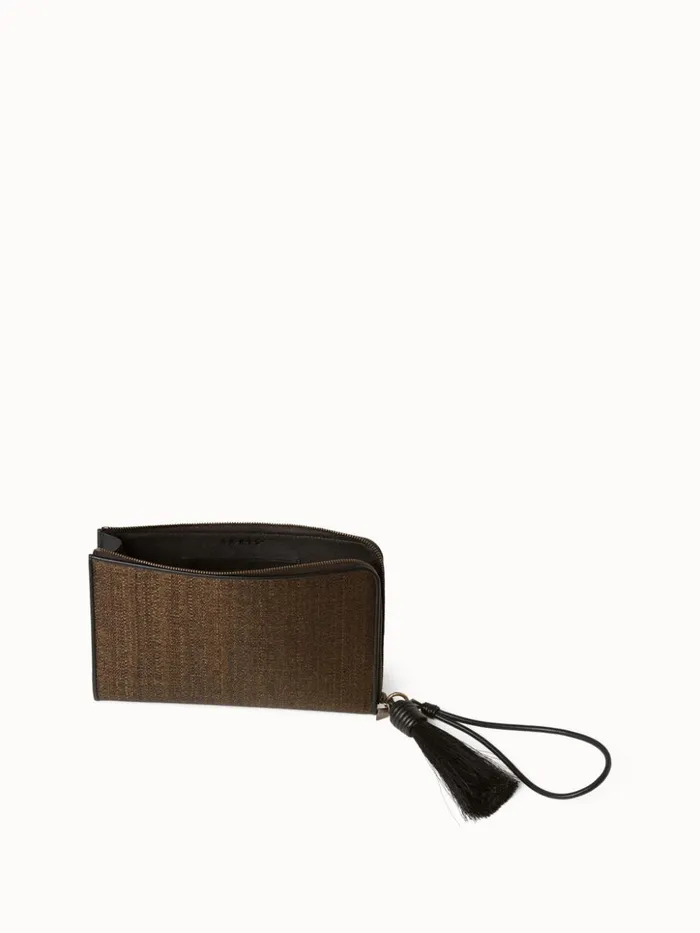 Alexa Tassle Pouch In Horsehair Fabric Brass Metallic Women Akris Clutches