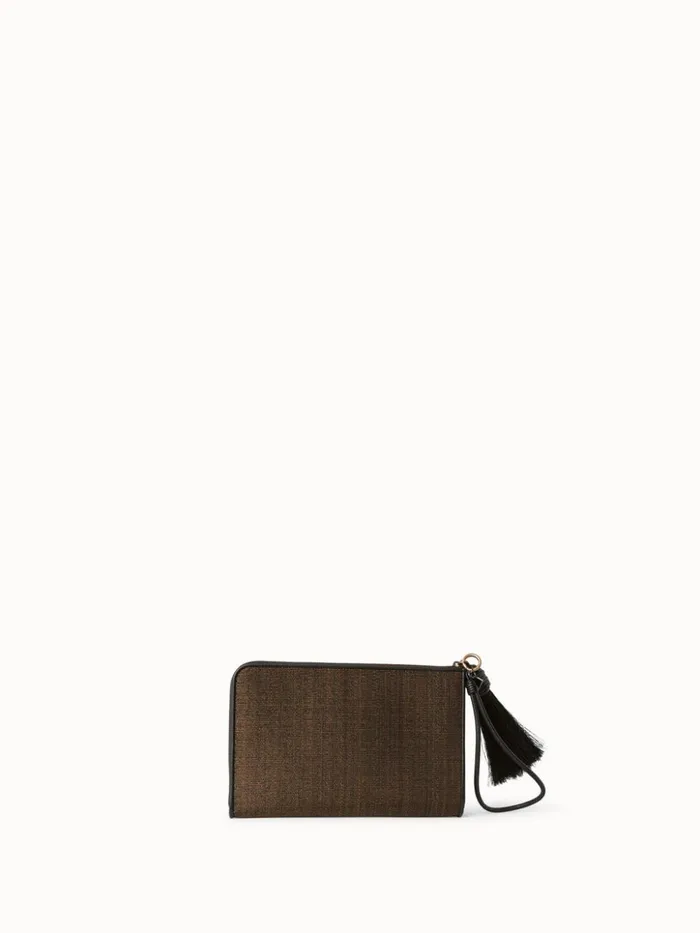 Alexa Tassle Pouch In Horsehair Fabric Brass Metallic Women Akris Clutches