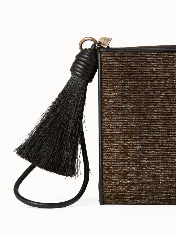 Alexa Tassle Pouch In Horsehair Fabric Brass Metallic Women Akris Clutches