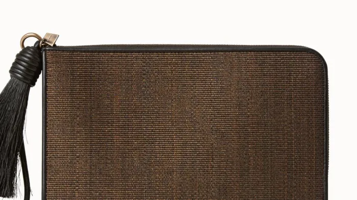 Alexa Tassle Pouch In Horsehair Fabric Brass Metallic Women Akris Clutches