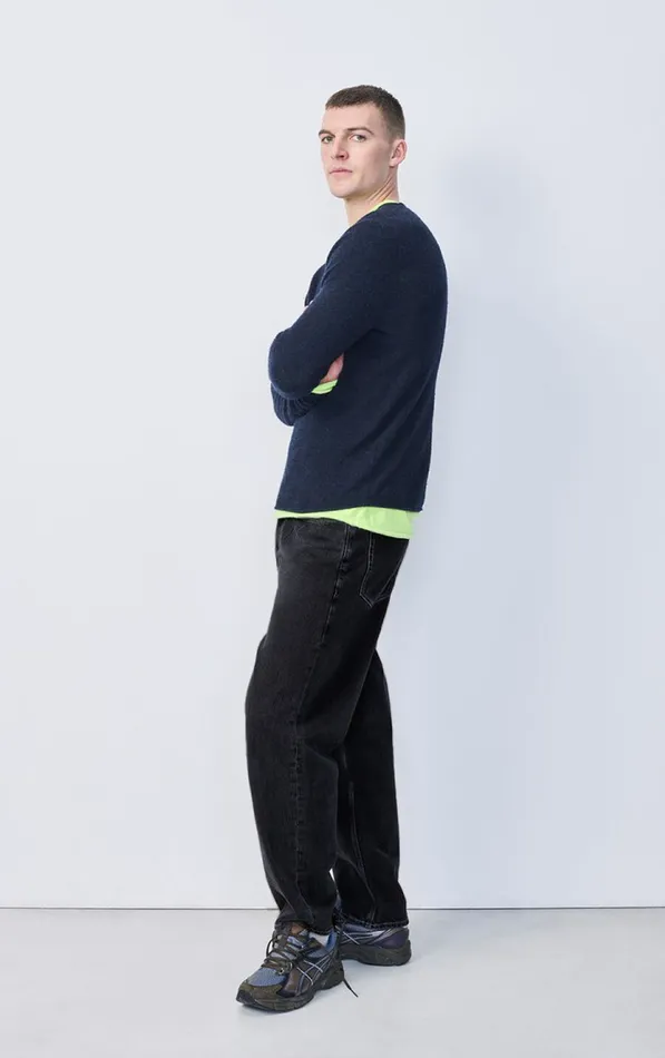 American Vintage Jumpers and Cardigans Men Jumper Ducksbay Navy Melange Black American Vintage Jumpers and Cardigans Men Jumper Ducksbay Navy Melange Black