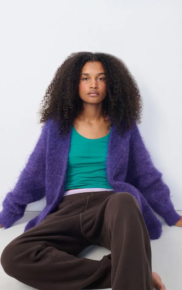 American Vintage Jumpers and Cardigans Women Cardigan Bymi Purple Melange American Vintage Jumpers and Cardigans Women Cardigan Bymi Purple Melange