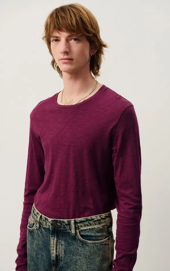 American Vintage Long Sleeve TShirts Men TShirt Bysapick Burgundy