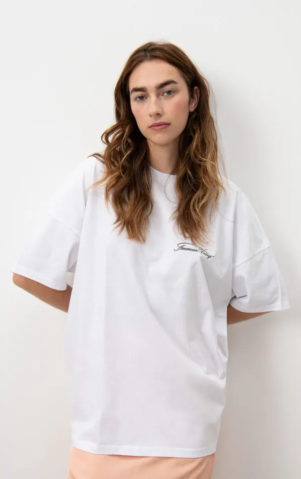 American Vintage Short Sleeve TShirts WomenMen TShirt Fizvalley 034Amv Sports Club034 White Multicolore