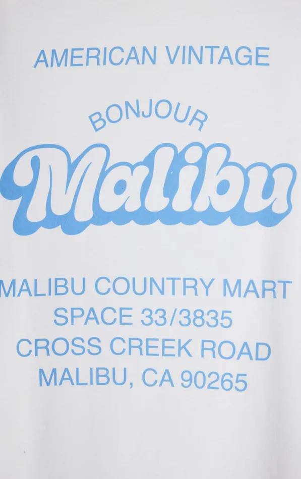 American Vintage Short Sleeve TShirts WomenMen TShirt Fizvalley 034Bonjour Malibu034 White