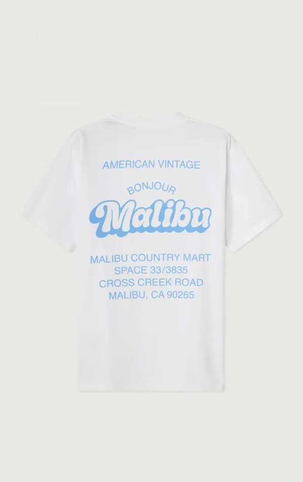 American Vintage Short Sleeve TShirts WomenMen TShirt Fizvalley 034Bonjour Malibu034 White