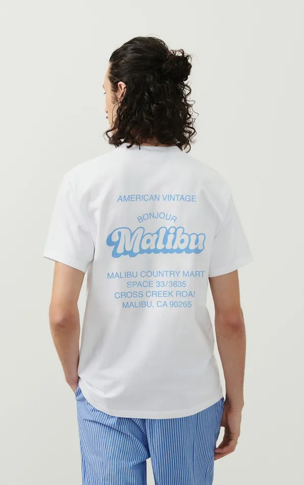 American Vintage Short Sleeve TShirts WomenMen TShirt Fizvalley 034Bonjour Malibu034 White