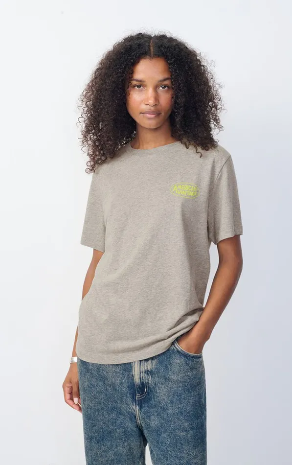 American Vintage Short Sleeve TShirts Women TShirt Ykobow Heather Grey Print Yellow