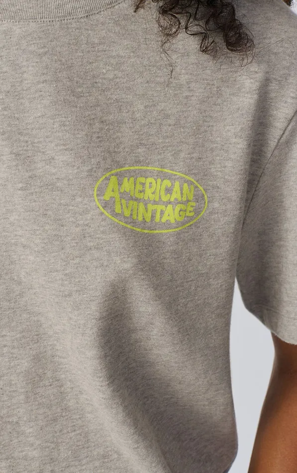 American Vintage Short Sleeve TShirts Women TShirt Ykobow Heather Grey Print Yellow American Vintage Short Sleeve TShirts Women TShirt Ykobow Heather Grey Print Yellow