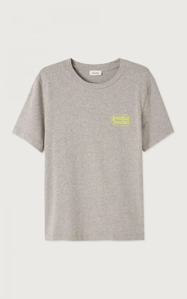 American Vintage Short Sleeve TShirts Women TShirt Ykobow Heather Grey Print Yellow American Vintage Short Sleeve TShirts Women TShirt Ykobow Heather Grey Print Yellow