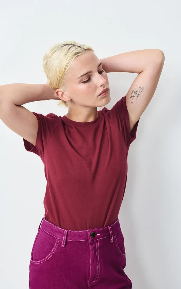American Vintage Short Sleeve TShirts Women TShirt Ypawood Melange Berry