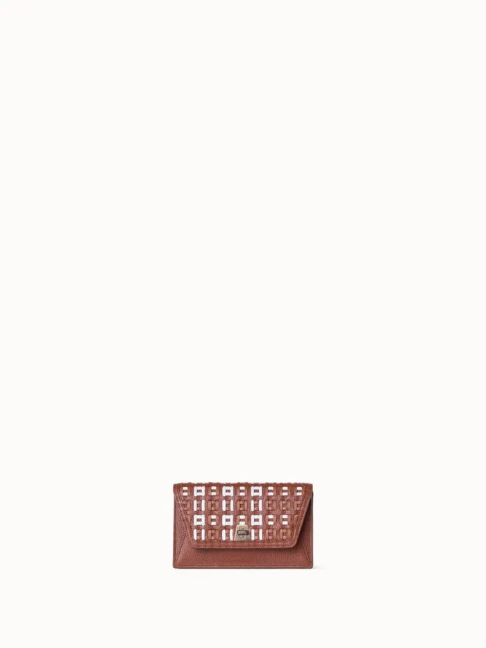 Anouk Clutch Bag In Woven Leather Caramelwhite Women Akris Shoulder Bags