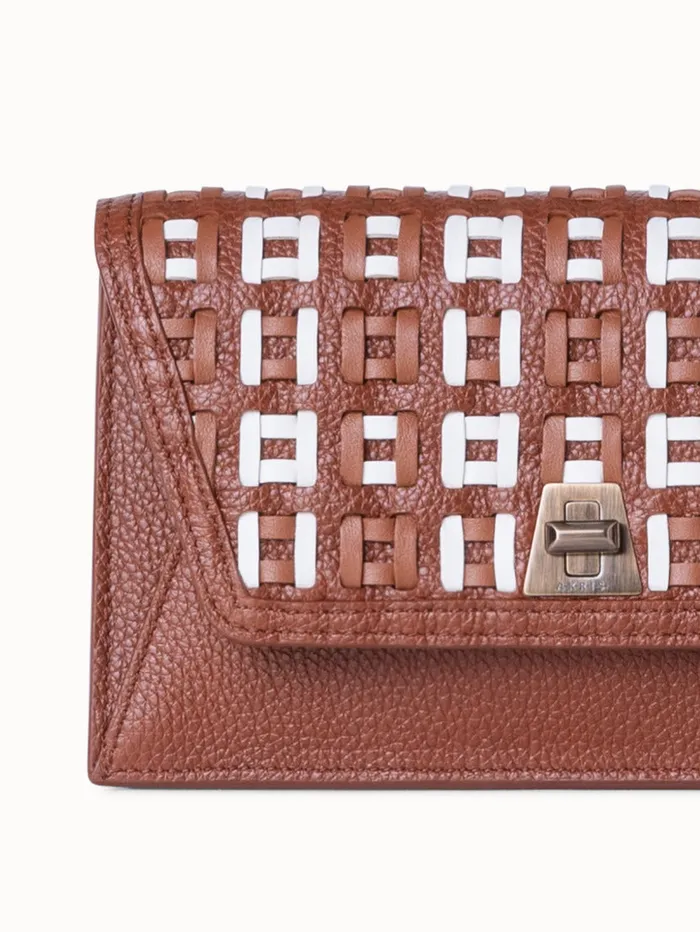 Anouk Clutch Bag In Woven Leather Caramelwhite Women Akris Shoulder Bags