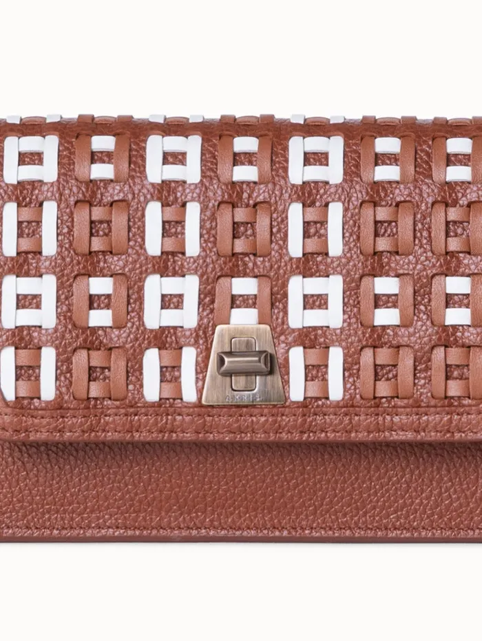 Anouk Clutch Bag In Woven Leather Caramelwhite Women Akris Shoulder Bags