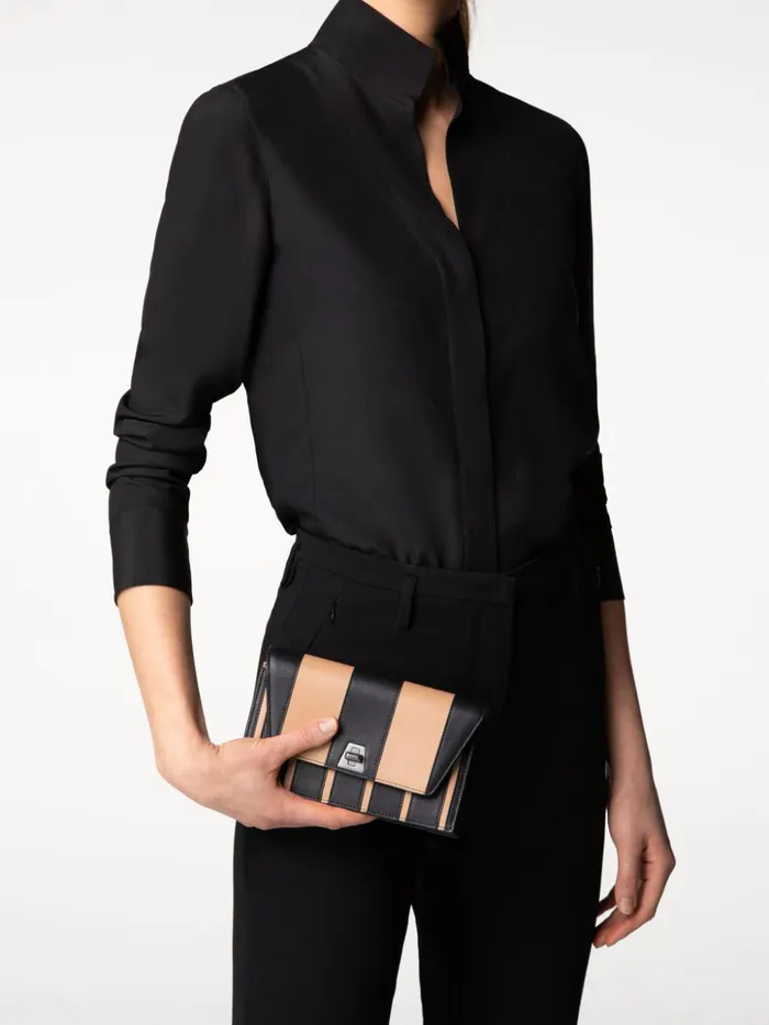 Anouk Envelope Bag In Leather Stripes Blackcordage Women Akris Shoulder Bags