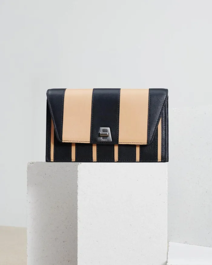Anouk Envelope Bag In Leather Stripes Blackcordage Women Akris Shoulder Bags