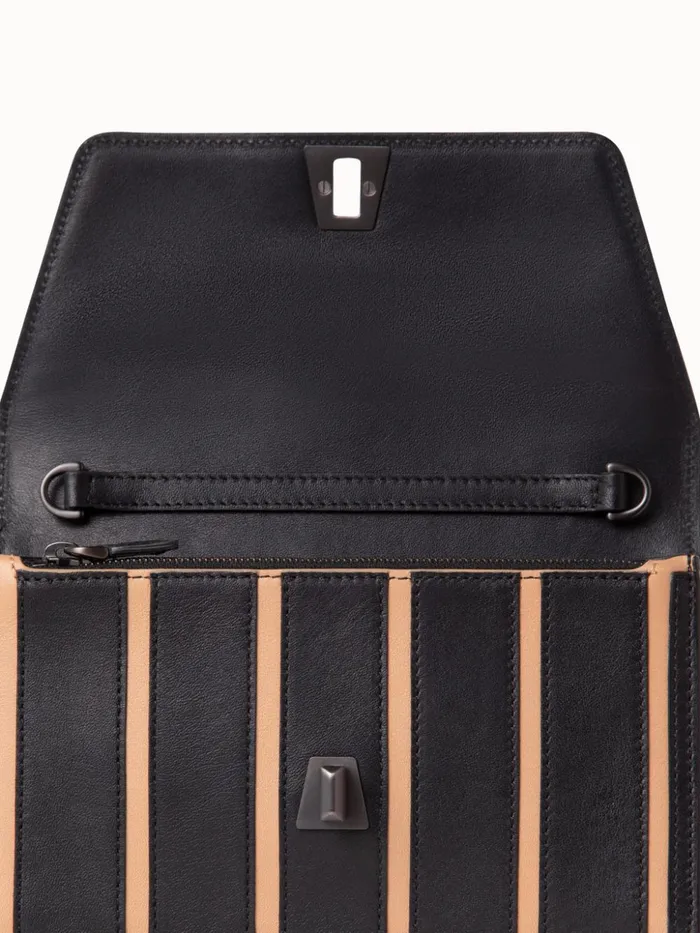Anouk Envelope Bag In Leather Stripes Blackcordage Women Akris Shoulder Bags
