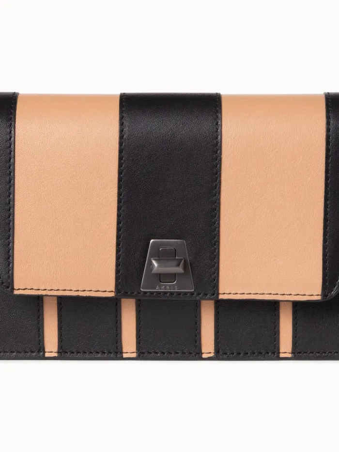 Anouk Envelope Bag In Leather Stripes Blackcordage Women Akris Shoulder Bags