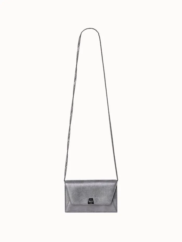Anouk Envelope Bag In Leather With Lizard Lam Finish Inox Women Akris Mini Bags