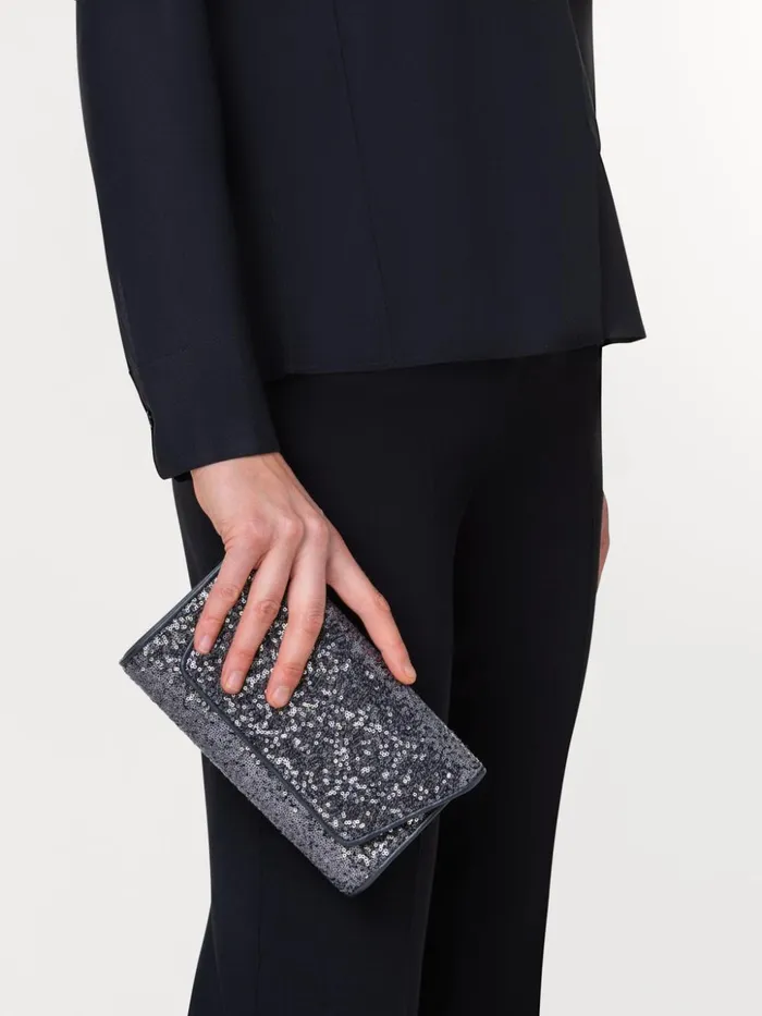 Anouk Mini Clutch In Sequins With Leather Trim Inox Women Akris Mini Bags