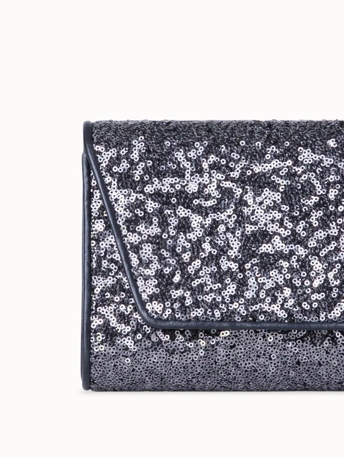 Anouk Mini Clutch In Sequins With Leather Trim Inox Women Akris Mini Bags
