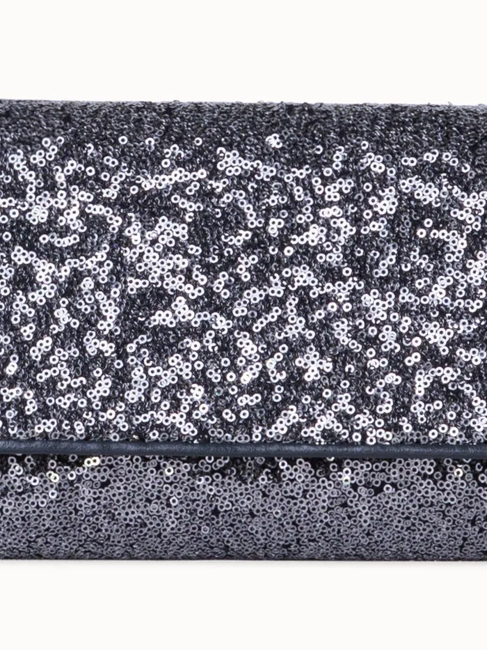 Anouk Mini Clutch In Sequins With Leather Trim Inox Women Akris Mini Bags