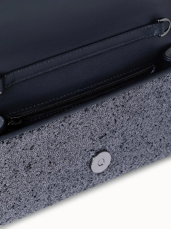 Anouk Mini Clutch In Sequins With Leather Trim Inox Women Akris Mini Bags