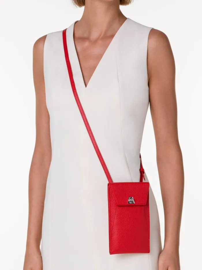 Anouk Phone Pouch In Cervocalf Leather Scarlet Women Akris Phone Pouch