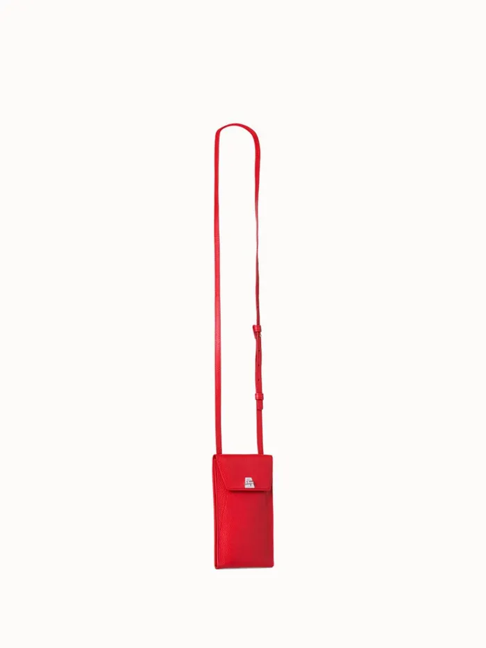 Anouk Phone Pouch In Cervocalf Leather Scarlet Women Akris Phone Pouch