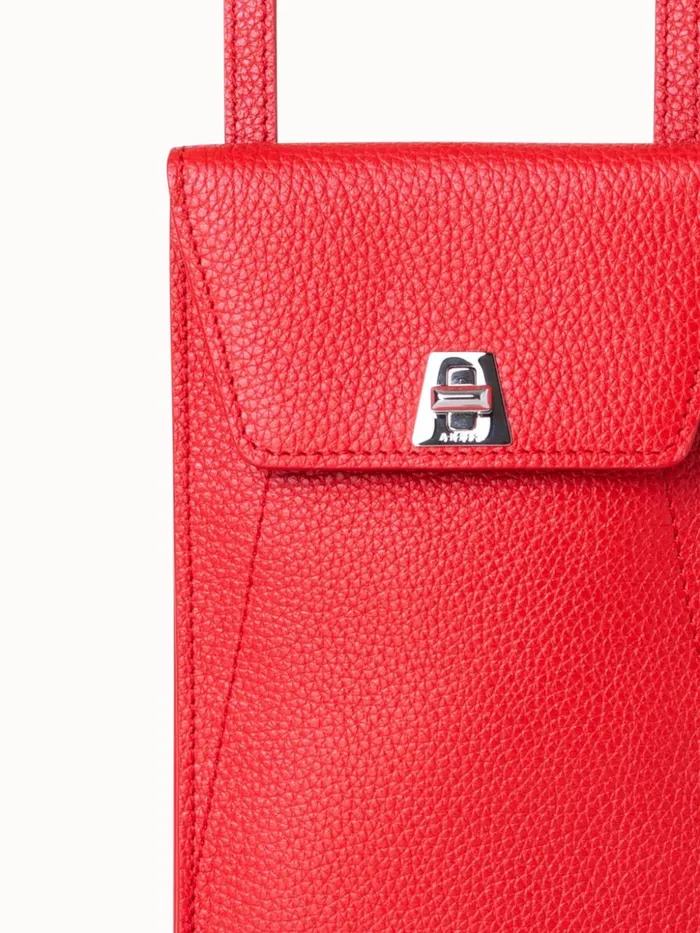 Anouk Phone Pouch In Cervocalf Leather Scarlet Women Akris Phone Pouch