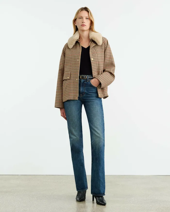 APOLIN PARKA Large Oak Check Coats and Outerwear Nili Lotan Women