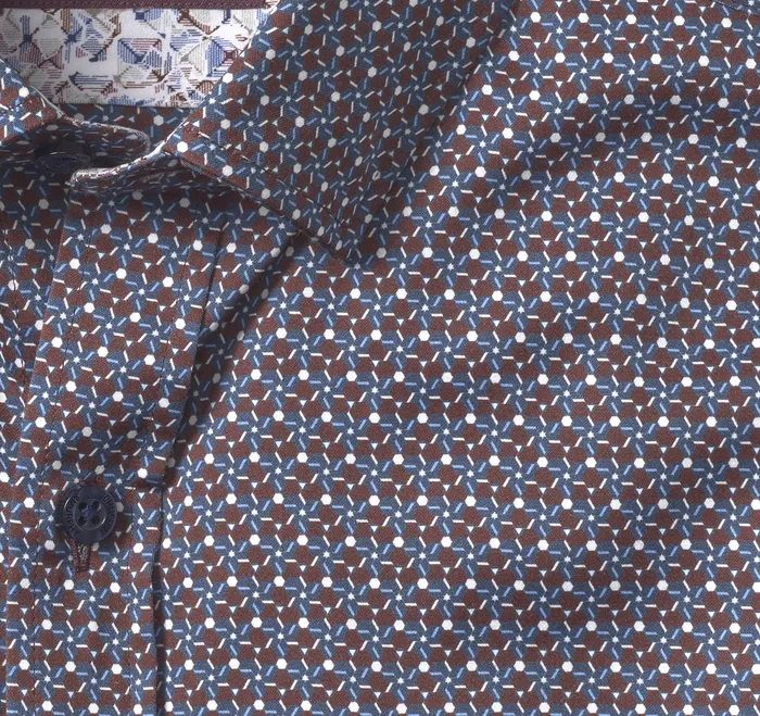 Apparel Men Johnston and Murphy Printed Cotton Shirt Burgundy Hexagon Cluster