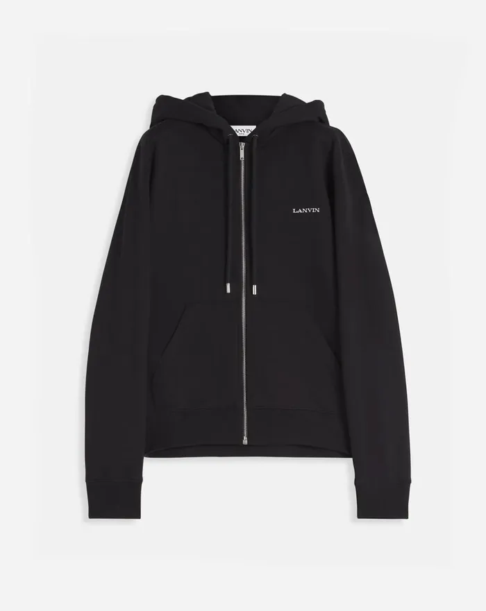Archives Print Zipped Hoodie Black Men Lanvin Knitwear and Sweatshirts