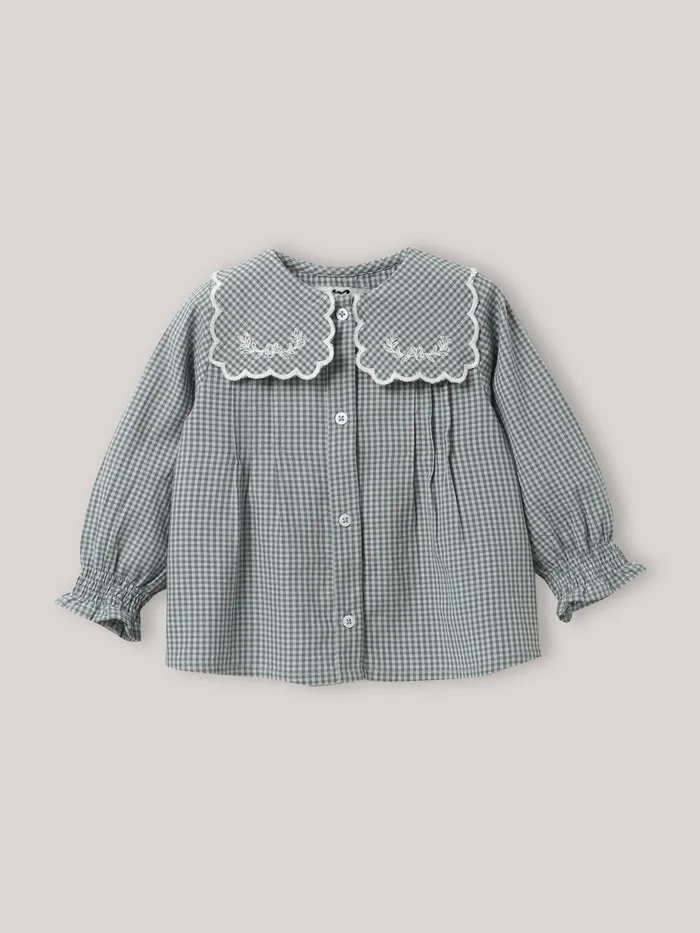 Baby Cyrillus Baby Girl Embroidered Shirt Vichy Vert