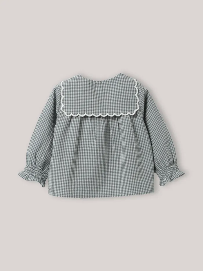 Baby Cyrillus Baby Girl Embroidered Shirt Vichy Vert