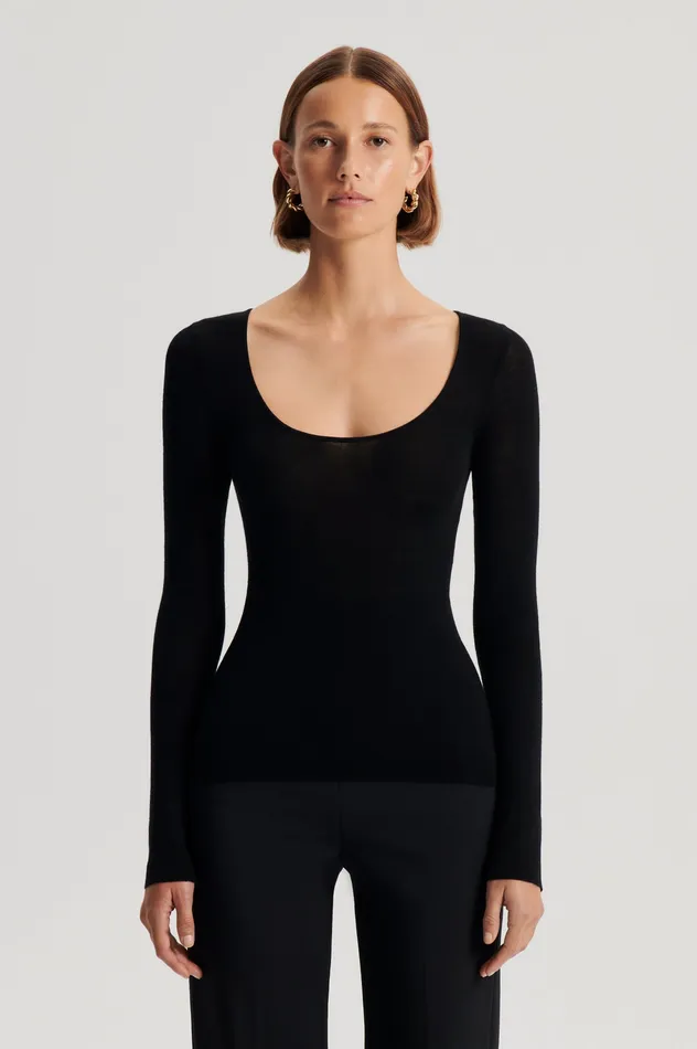 Babywool Scanlan Theodore Women BABYWOOL SCOOP NECK BLACK ALL Babywool Scanlan Theodore Women BABYWOOL SCOOP NECK BLACK ALL