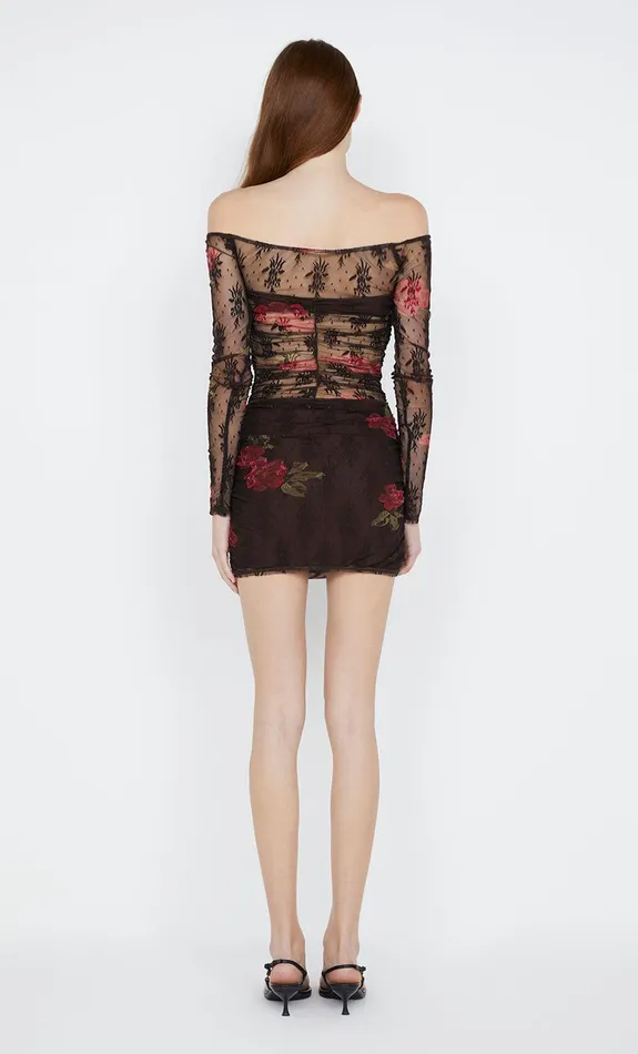 Bec Bridge Dresses DESERT ROSE LONG SLEEVE MINI DRESS Choc Floral 8211 Women
