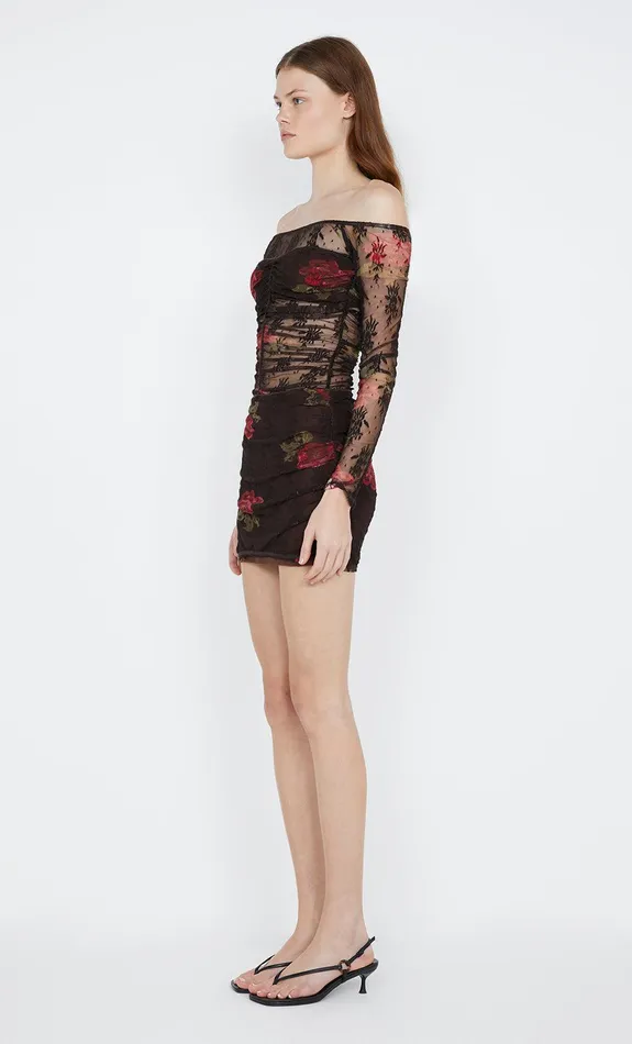 Bec Bridge Dresses DESERT ROSE LONG SLEEVE MINI DRESS Choc Floral 8211 Women